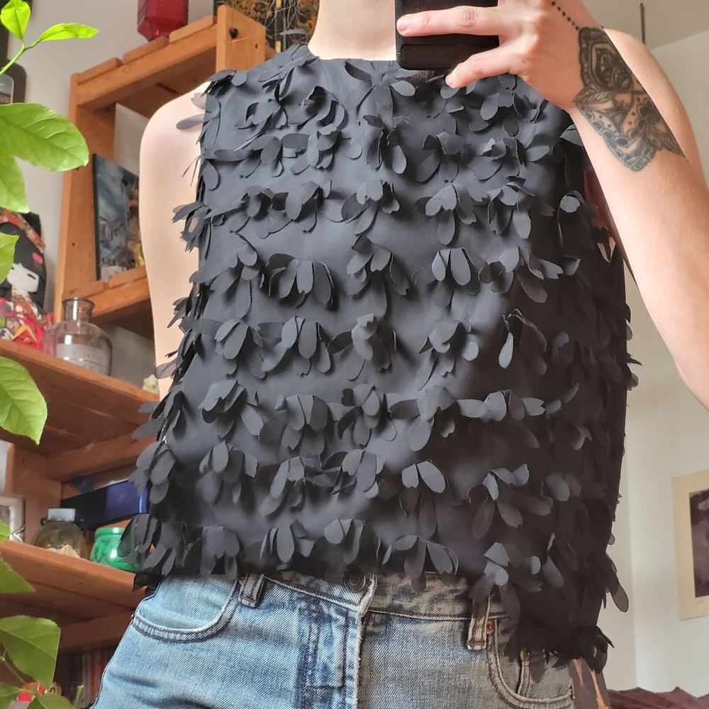 English Factory 3d Floral Black Textured Blouse Camisole - Size S